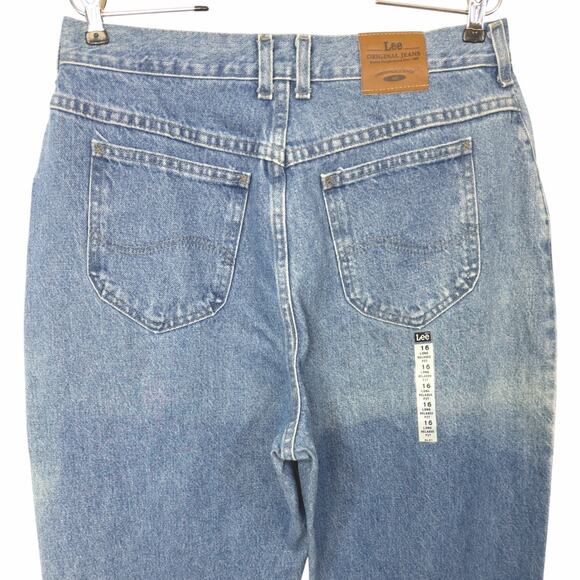 VTG 90s High Rise Mom Jeans Lee 16 Long Relaxed 32x35* Stonewash Retro Deadstock - Picture 12 of 16